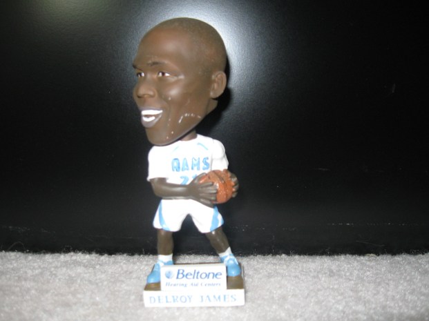 The lone bobblehead giveaway that I have received at an official stadium visit from the University of Rhode Island. Good ol' Delroy James holding on to the basketball and certainly not looking to make a pass